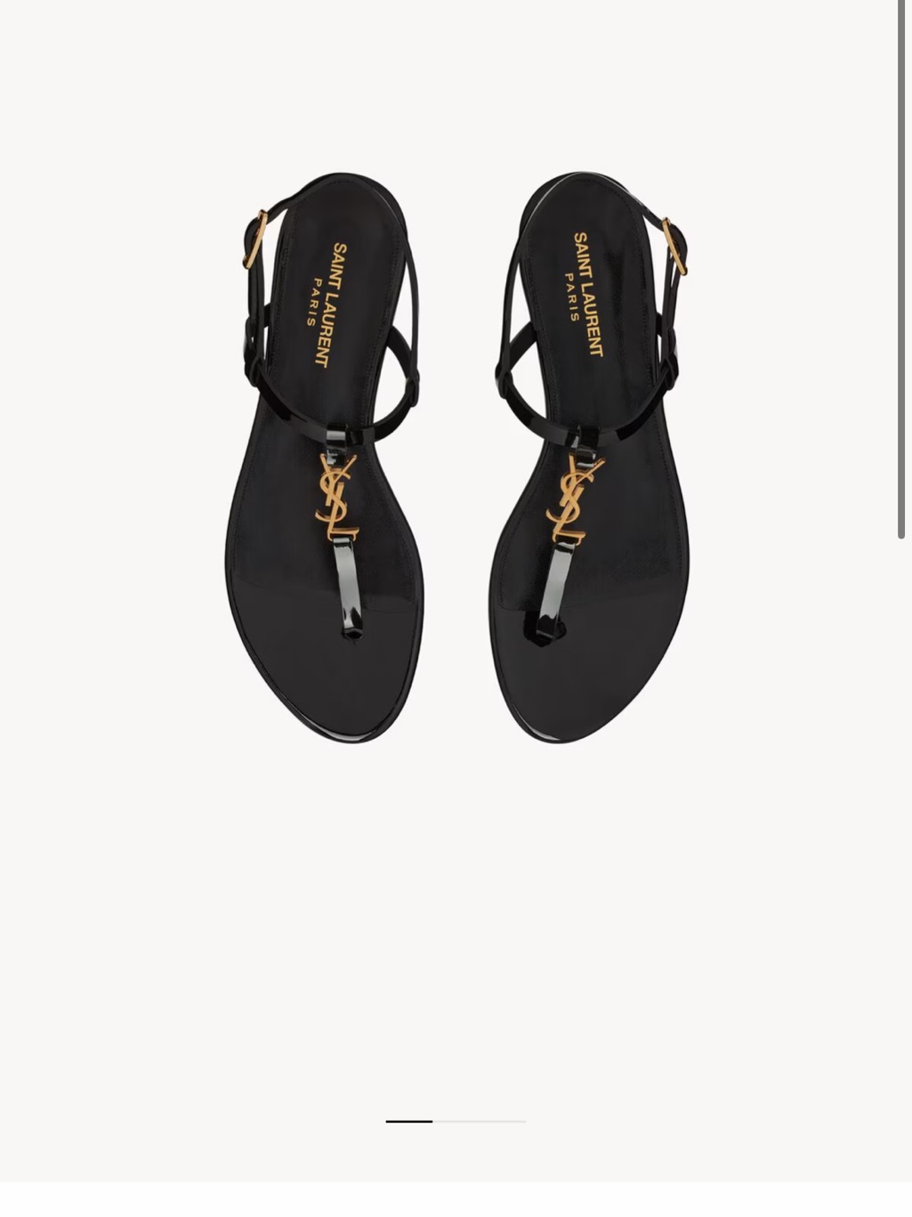 Saint Laurent Black Patent Leather T-Strap Sandals With Gold Ysl Emblem
